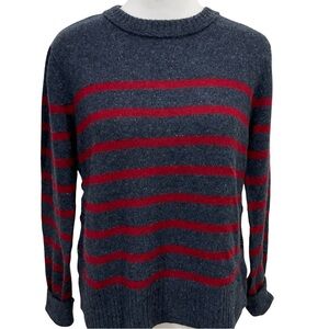 Autumn Cashmere Blue and Red Striped Crewneck Cashmere Sweater Size M